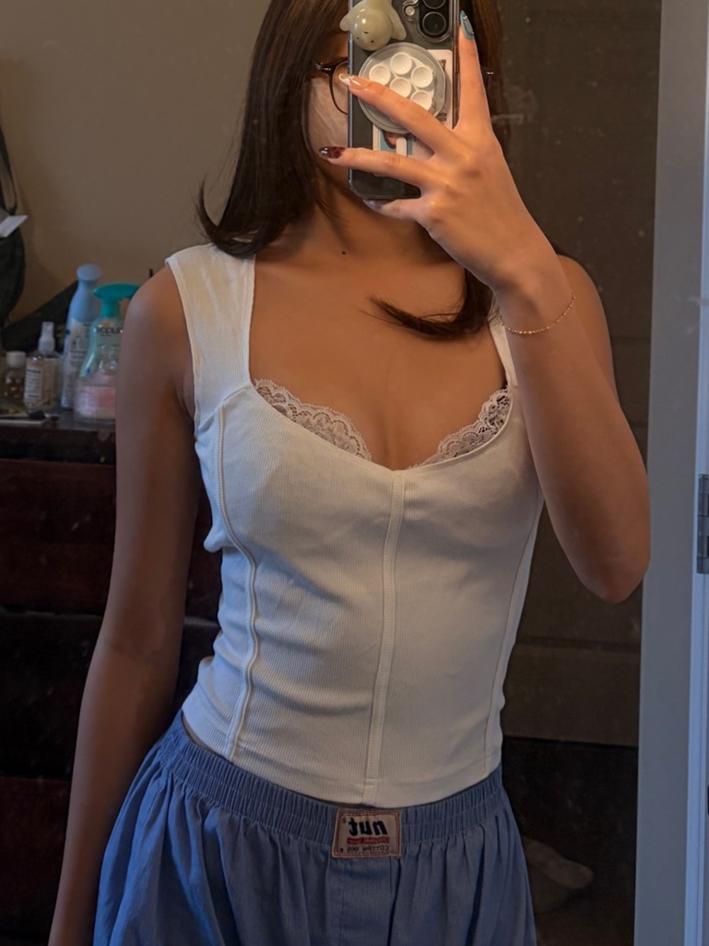 White Lace-Trim Corset Tank Top